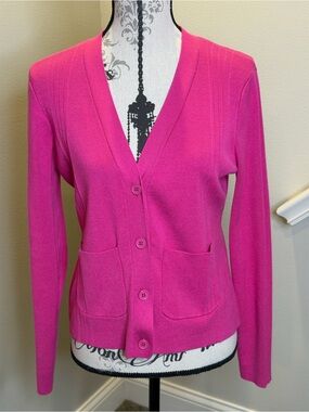 MK Metric Knits Sz. L NWOT Classic Women's Fuchsia Hot Pink Cardigan Sweater